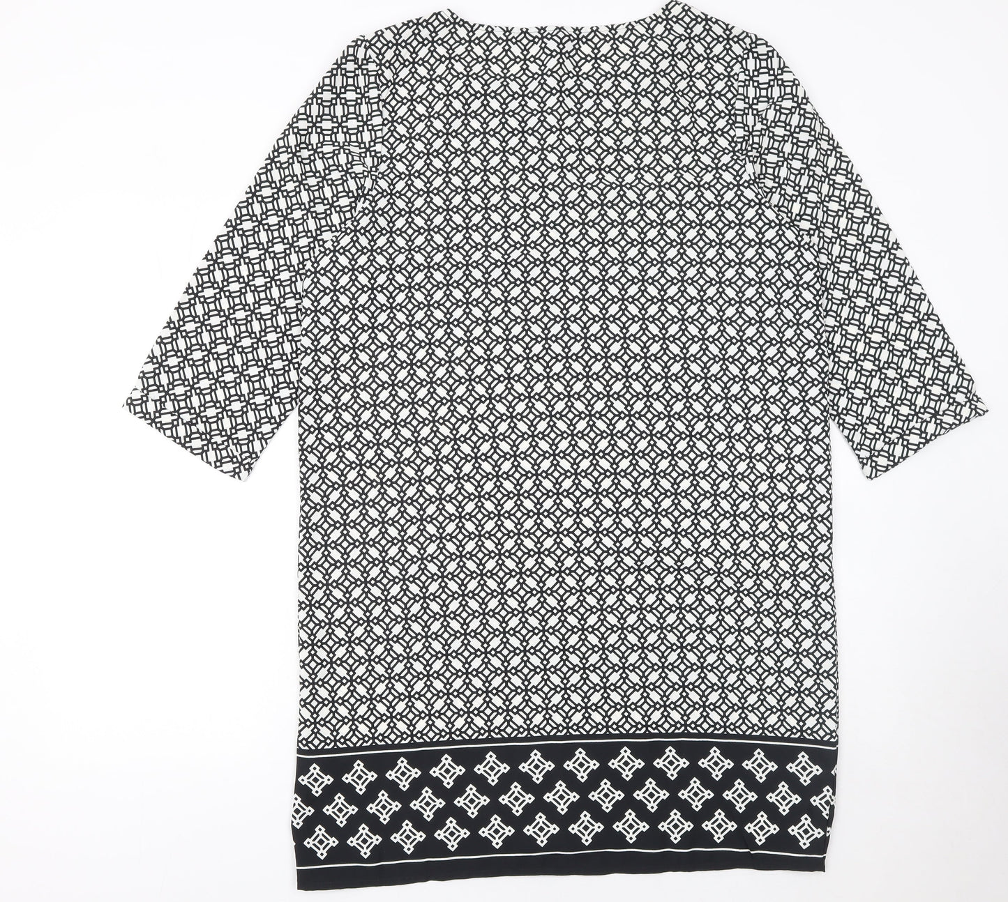 Firefly Women Black Geometric Shift Dress Size 14 3/4 Sleeve