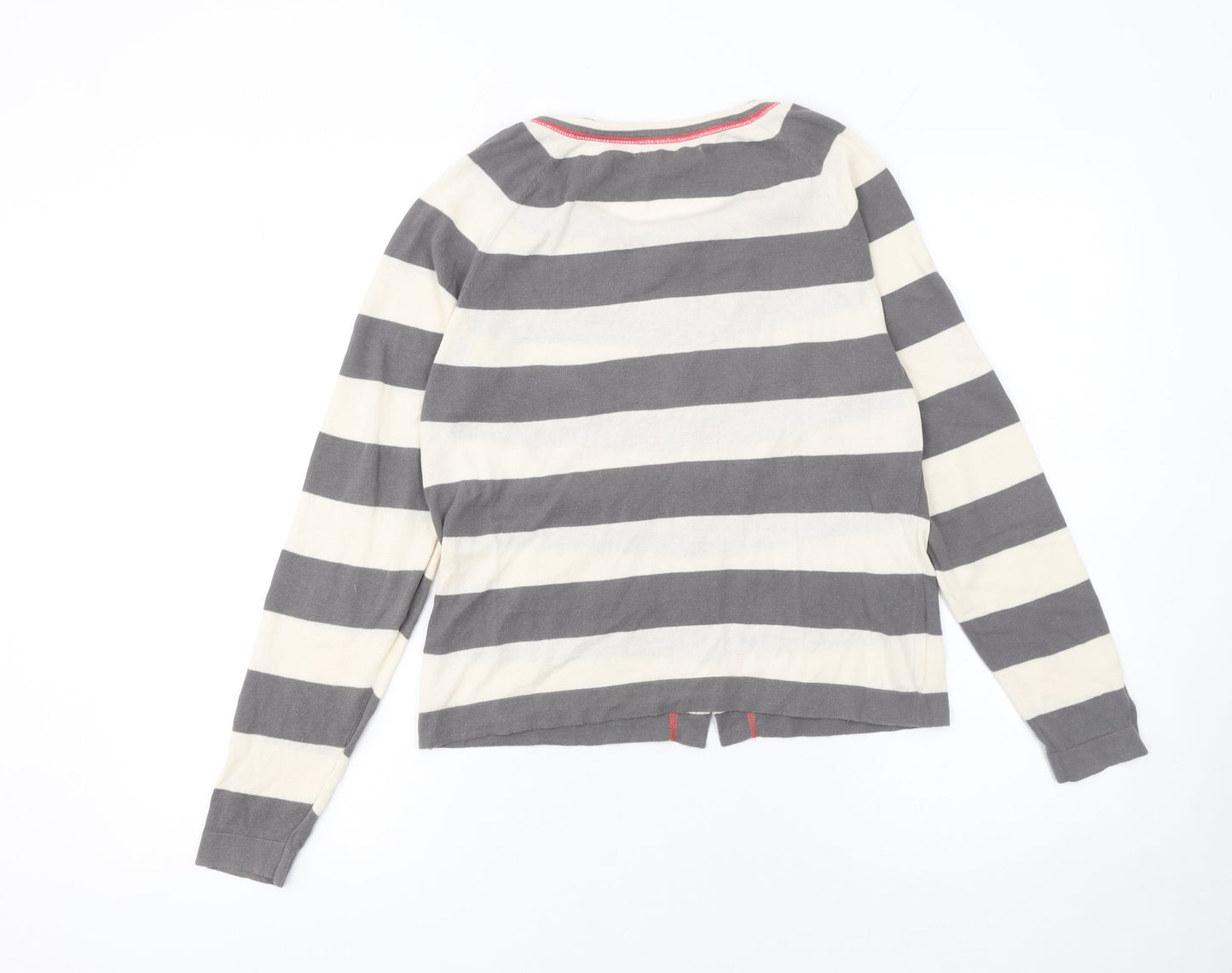 Sandwich Womens Grey Striped Cardigan Small Cotton Crew Neck