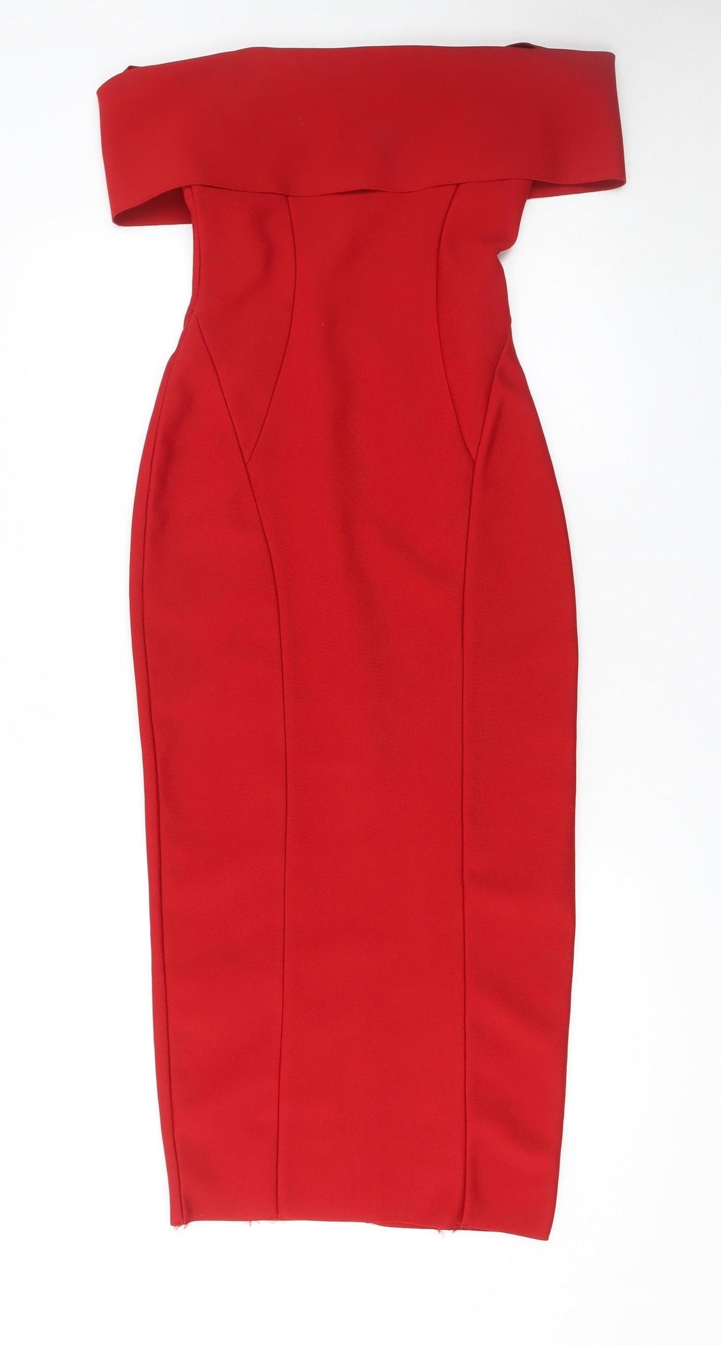 River Island Women’s Red Off Shoulder Bodycon Midi Dress UK 6