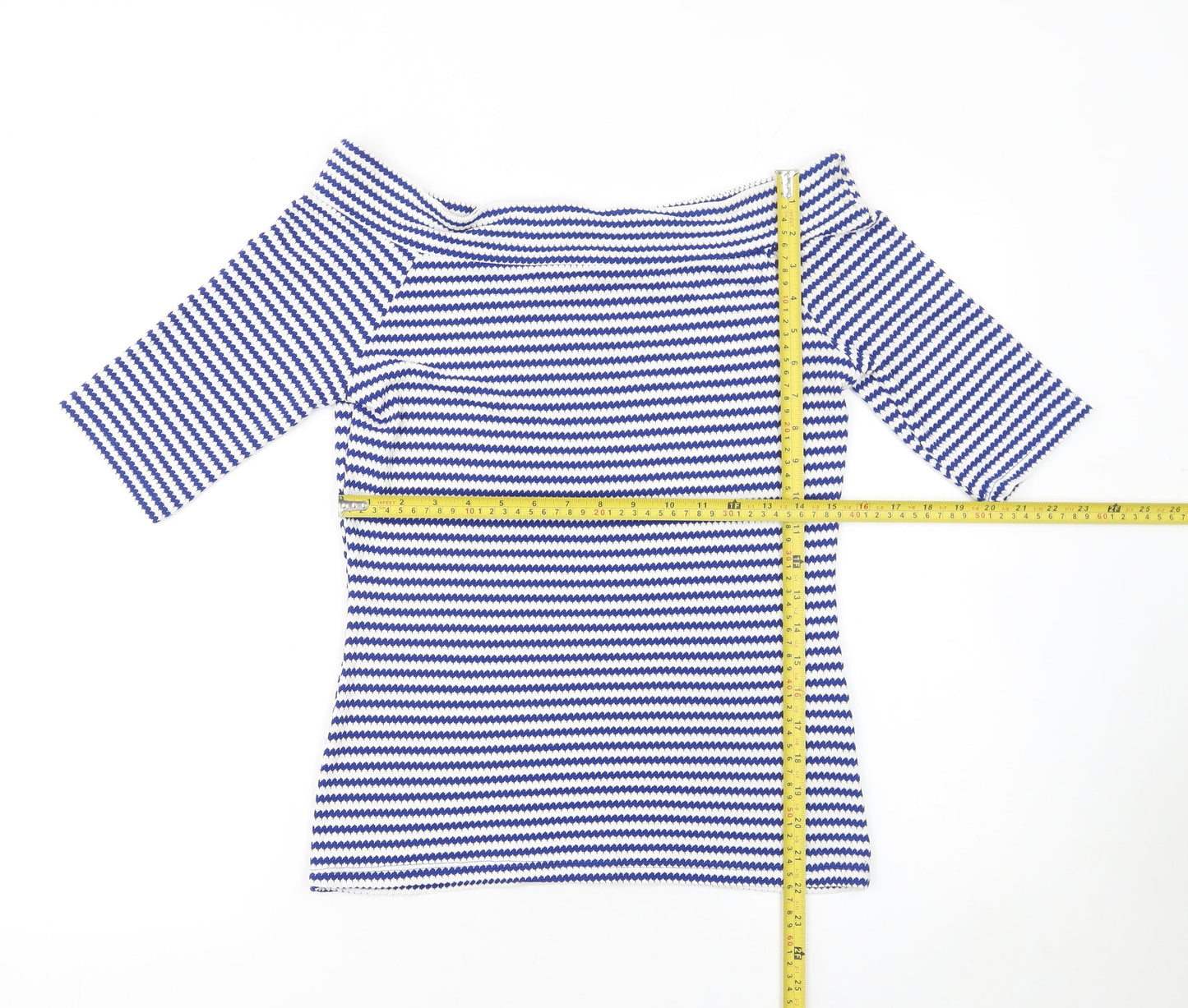 Matalan Women’s Blue Striped Off Shoulder Knit T-Shirt Size 10