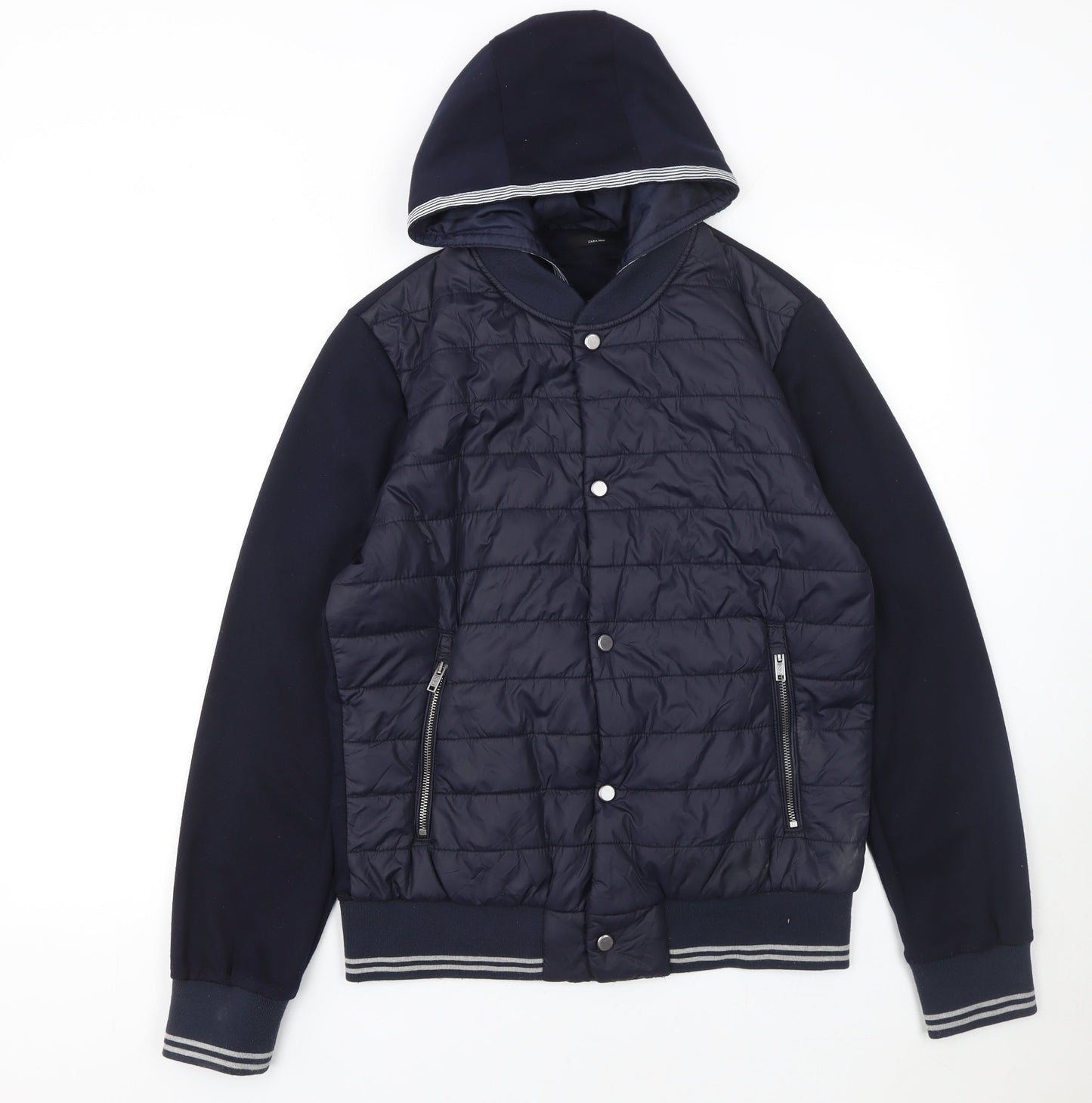 Zara Man Men's Blue Quilted Full Zip Hoodie Jacket Size L