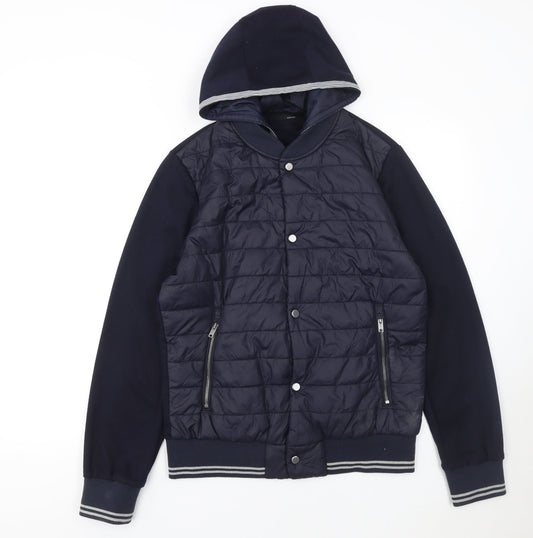 Zara Man Men's Blue Quilted Full Zip Hoodie Jacket Size L