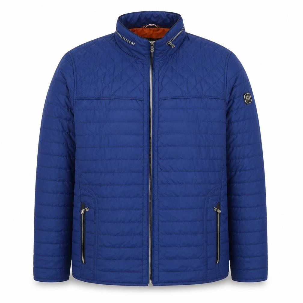 Gate One Men's Blue Quilted Mid-Length Jacket Size 56 Regular Fit