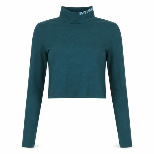 Front view of IVY PARK women’s green cropped long sleeve roll neck top l