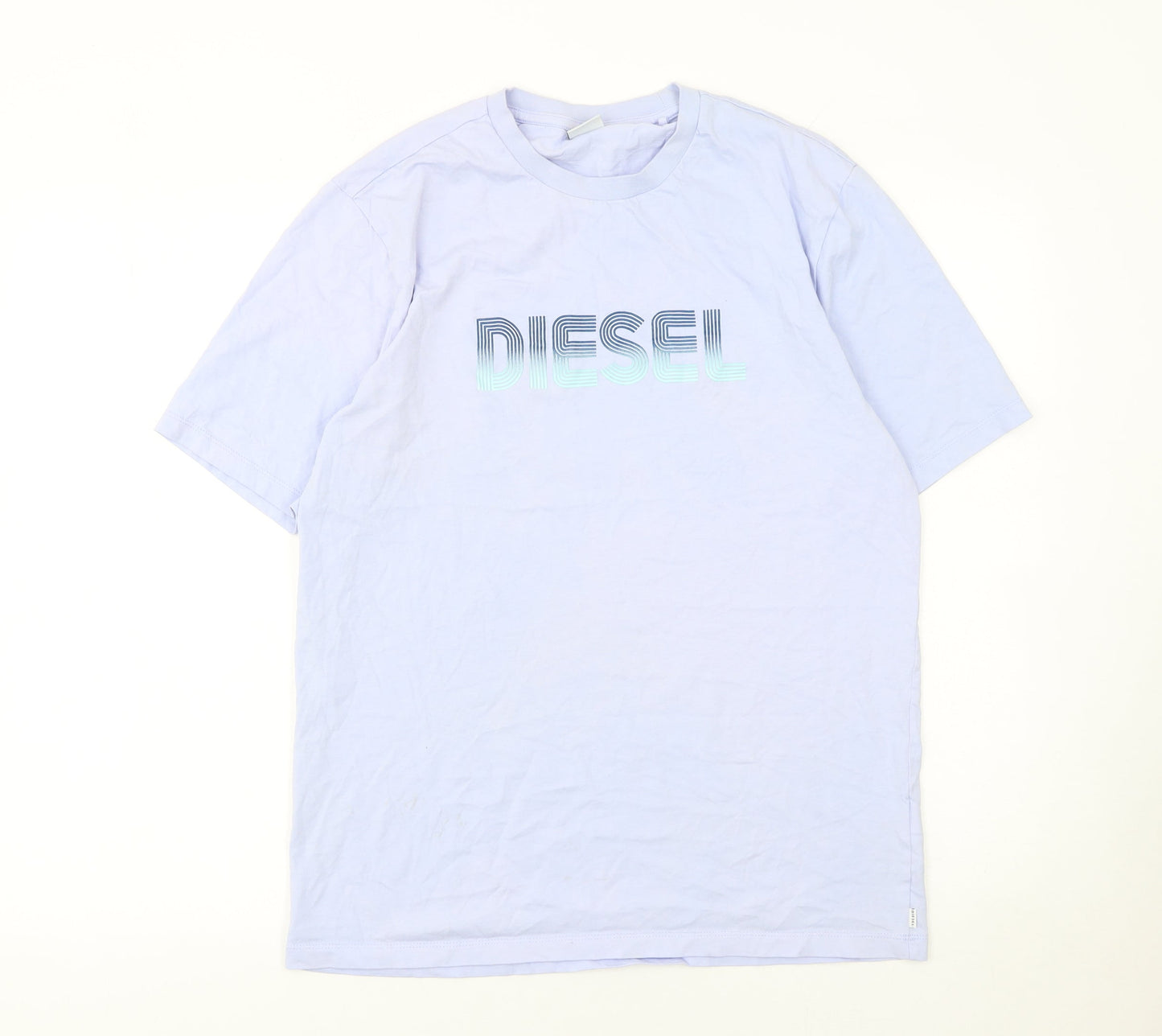 Diesel Men Blue Logo Crew Neck Cotton Short Sleeve T-Shirt Size M
