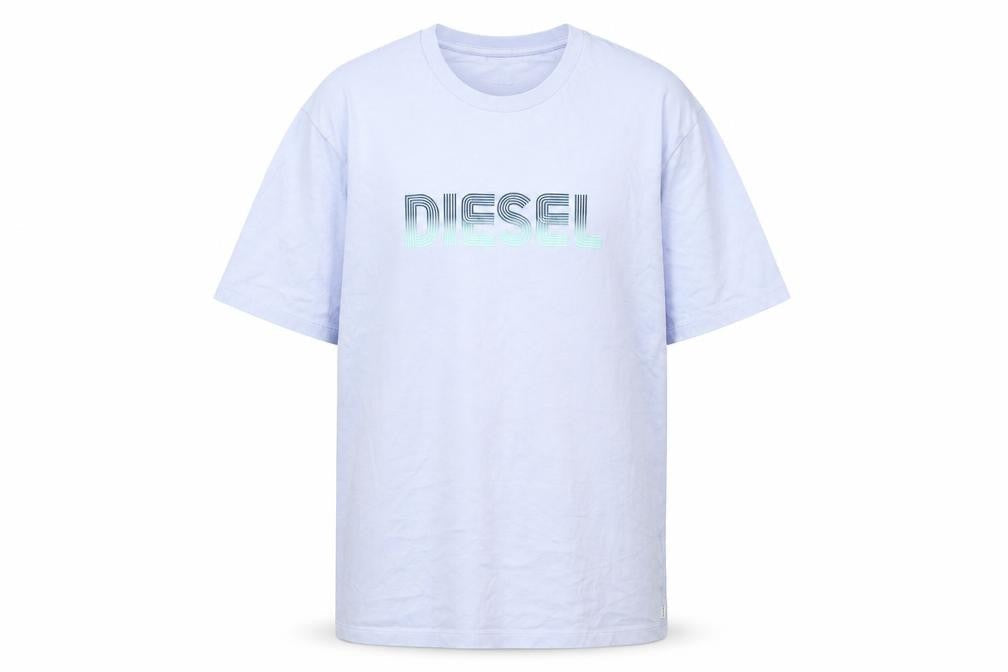 Diesel Men Blue Logo Crew Neck Cotton Short Sleeve T-Shirt Size M