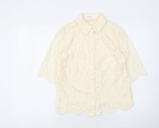 Gallery Women’s Beige Lace Floral Button Blouse UK 8