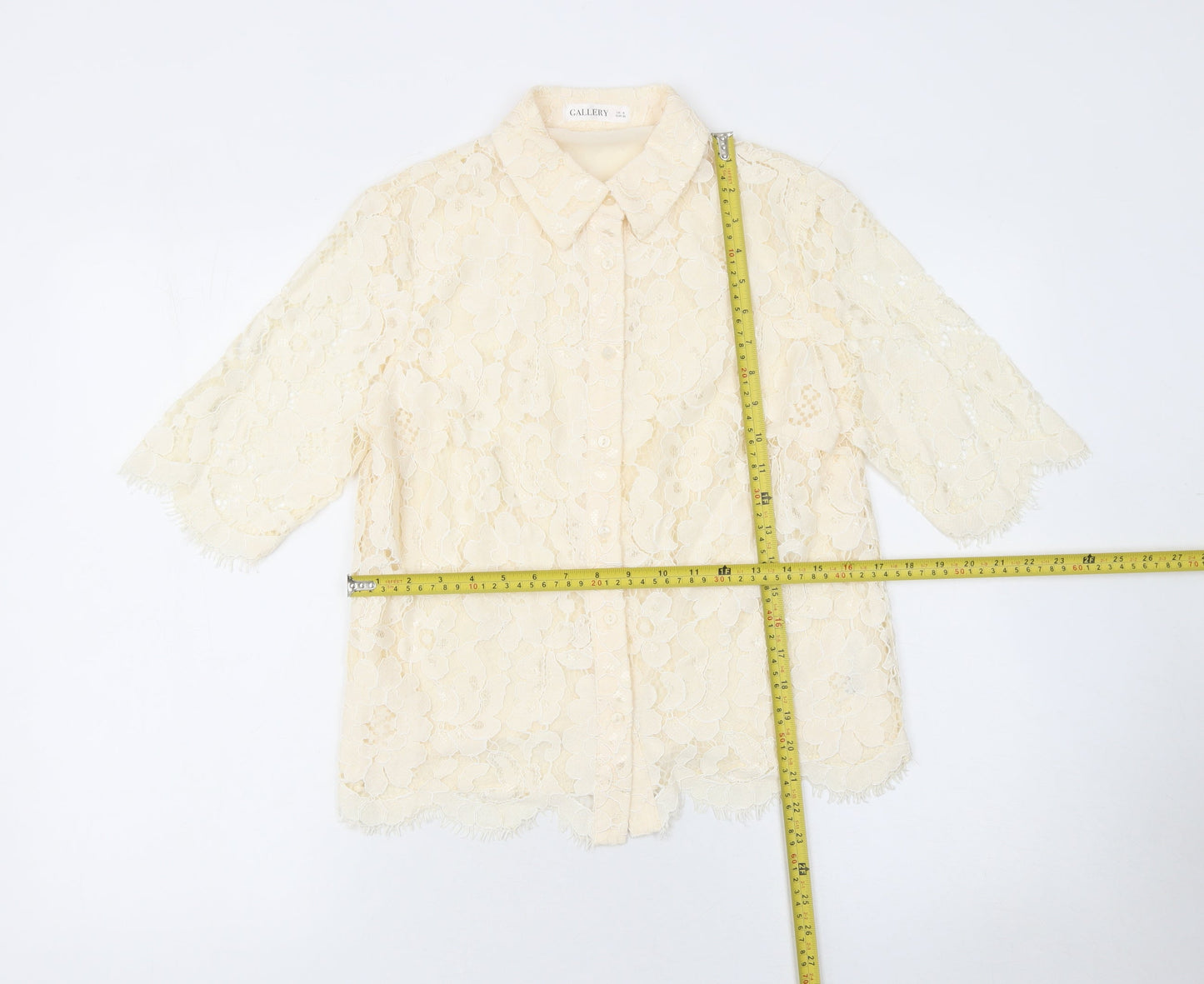 Gallery Women’s Beige Lace Floral Button Blouse UK 8