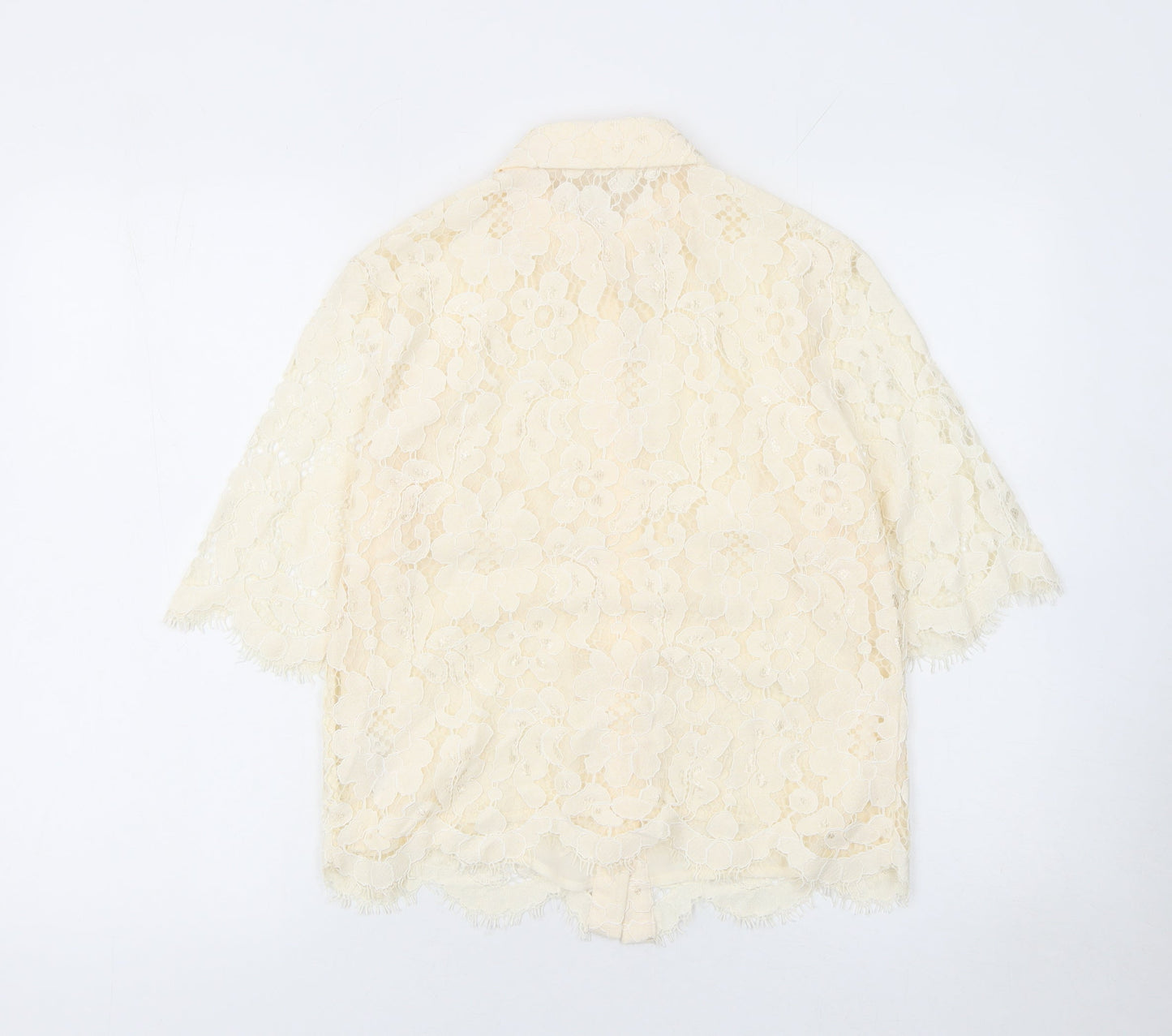Gallery Women’s Beige Lace Floral Button Blouse UK 8