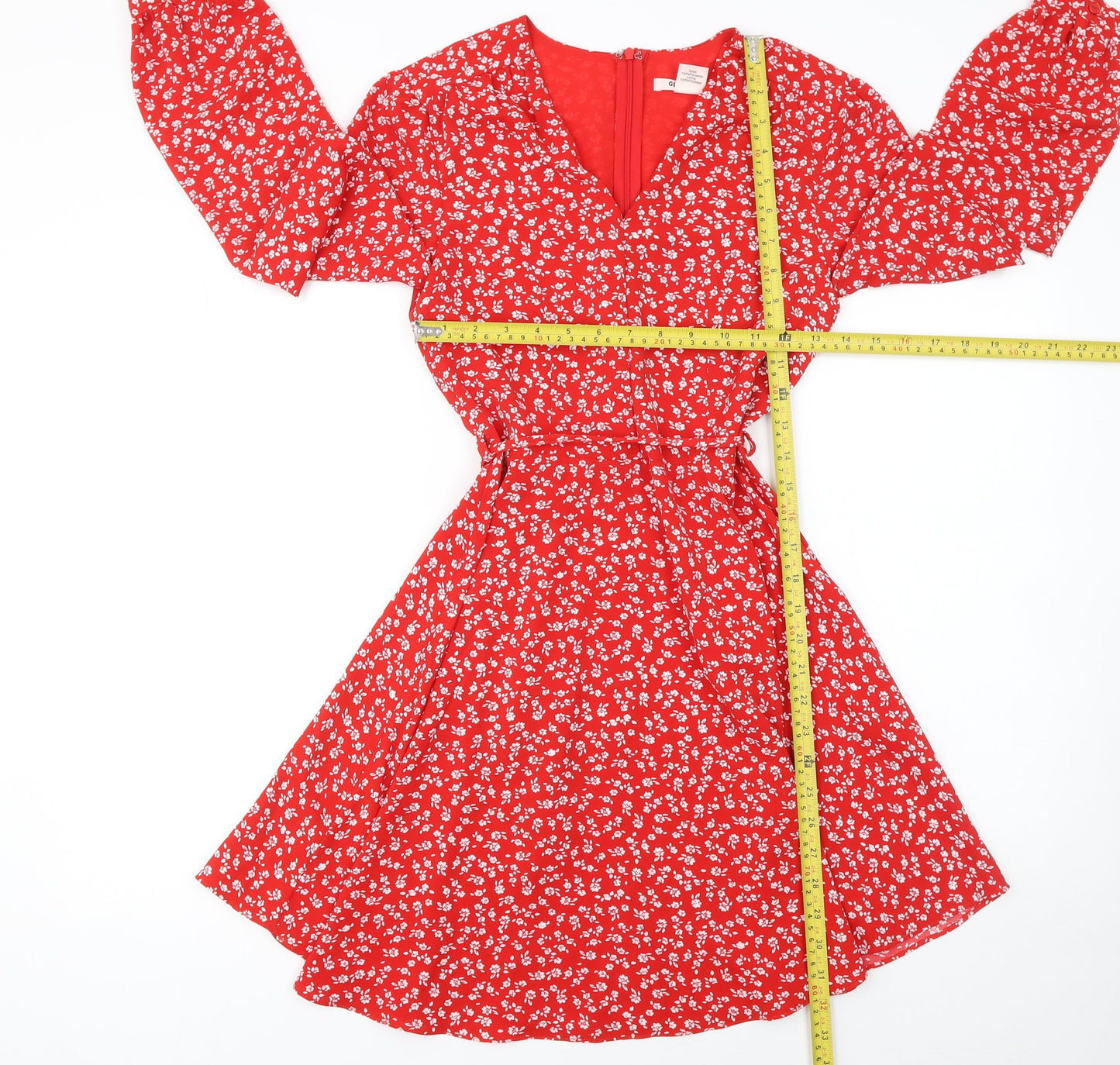 Glamorous Women Red Floral Wrap Dress Size 6 Long Sleeve