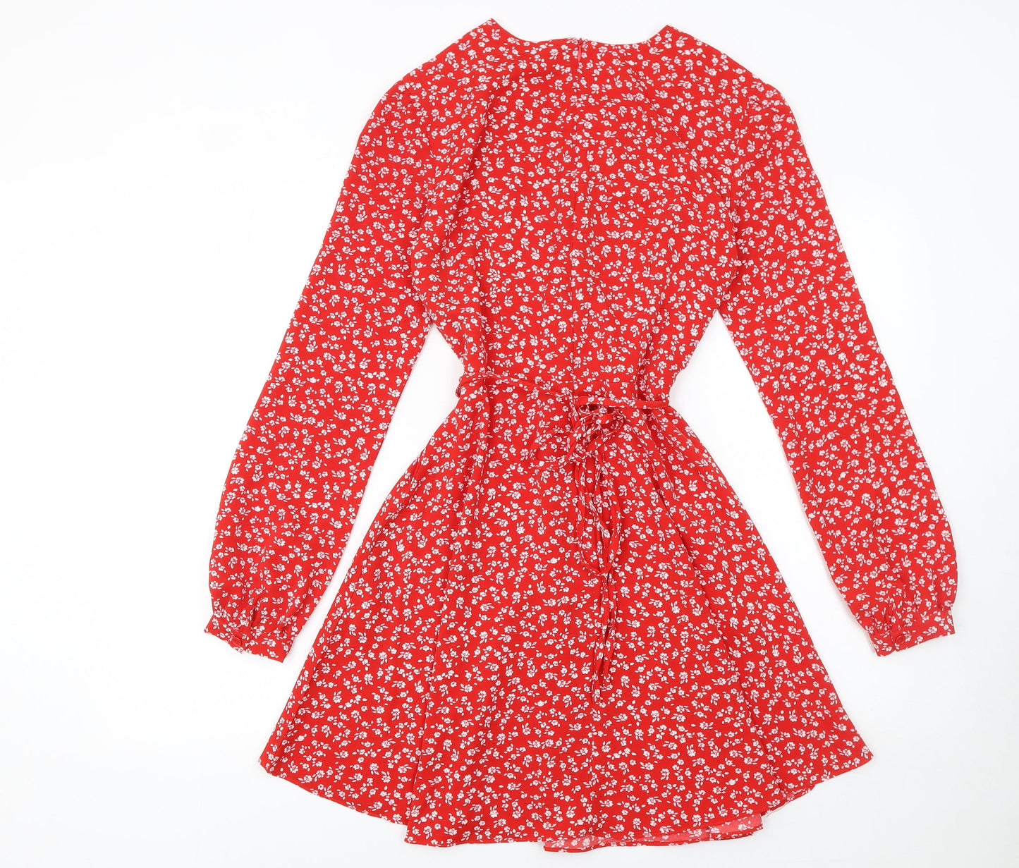 Glamorous Women Red Floral Wrap Dress Size 6 Long Sleeve