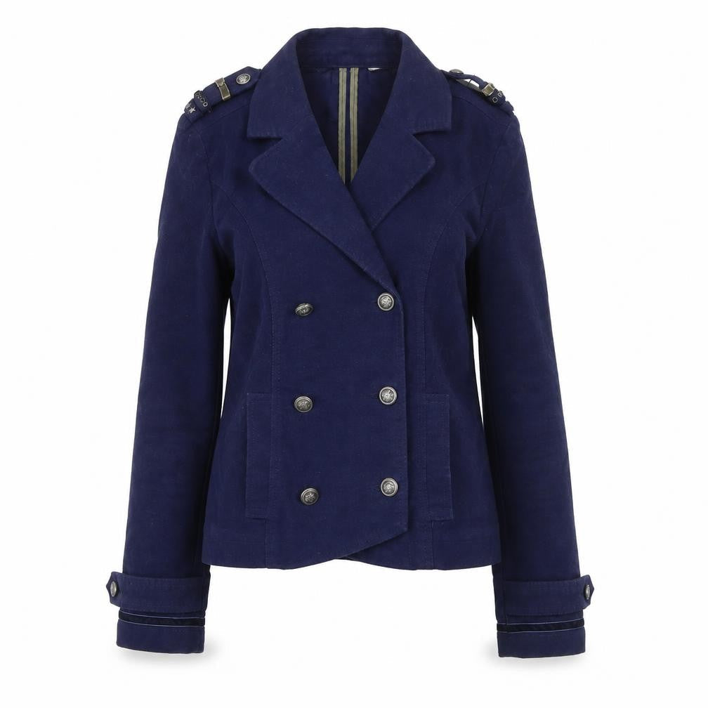 La Redoute Women Blue Double-Breasted Cotton Blazer UK 8 Military Style