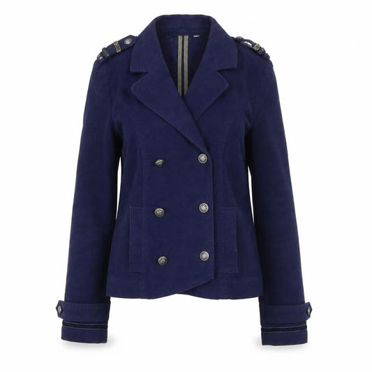 La Redoute Women Blue Double-Breasted Cotton Blazer UK 8 Military Style
