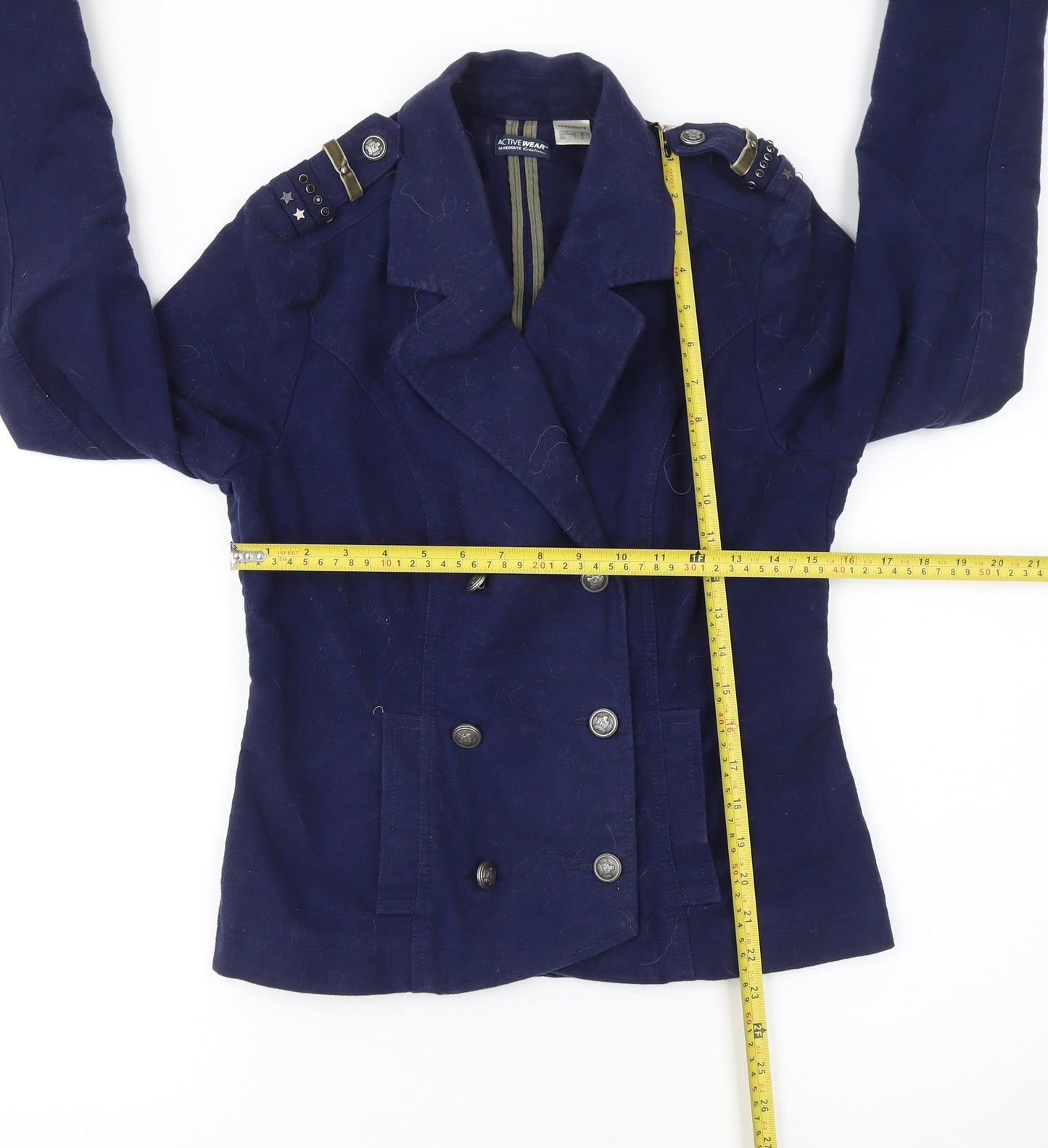 La Redoute Women Blue Double-Breasted Cotton Blazer UK 8 Military Style