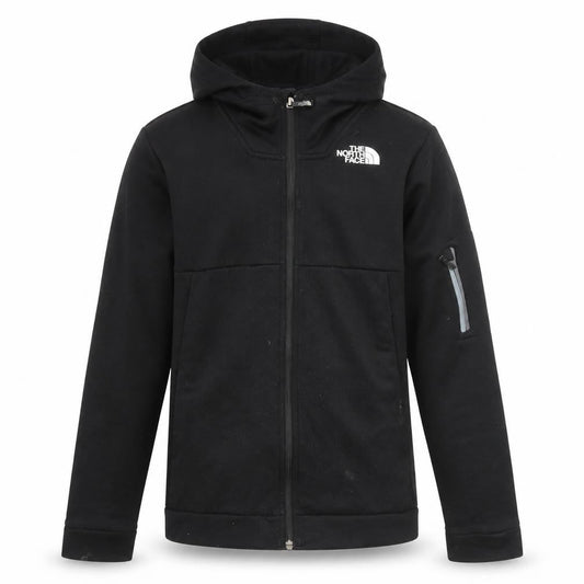 Front view of The North Face boys’ black fleece full zip hoodie, size 18 plus