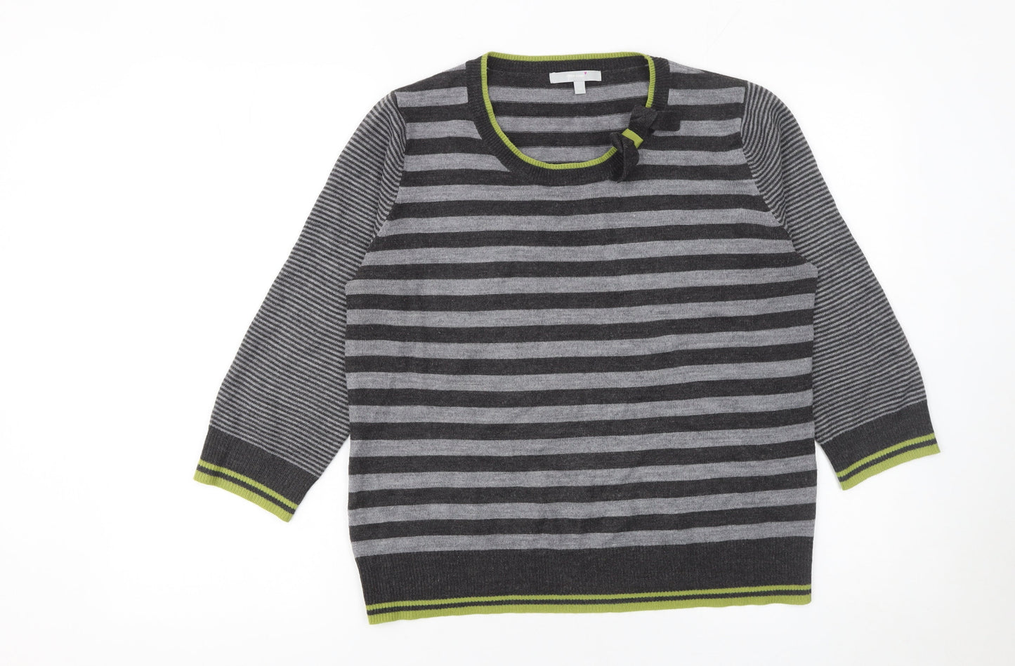 Marks and Spencer Per Una Women's Grey Striped 3/4 Sleeve Jumper Size 14