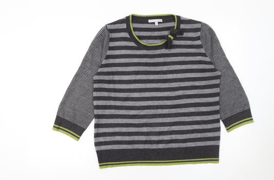 Marks and Spencer Per Una Women's Grey Striped 3/4 Sleeve Jumper Size 14