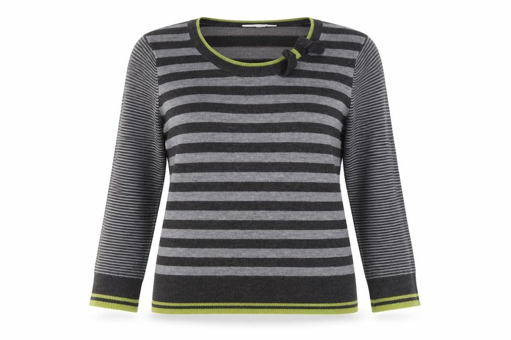 Marks & Spencer Per Una Women's Grey Striped 3/4 Sleeve Jumper Size 14