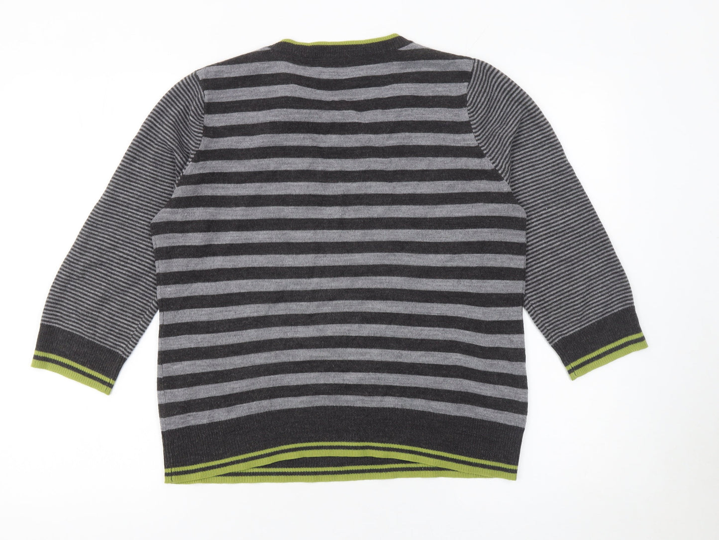 Marks and Spencer Per Una Women's Grey Striped 3/4 Sleeve Jumper Size 14