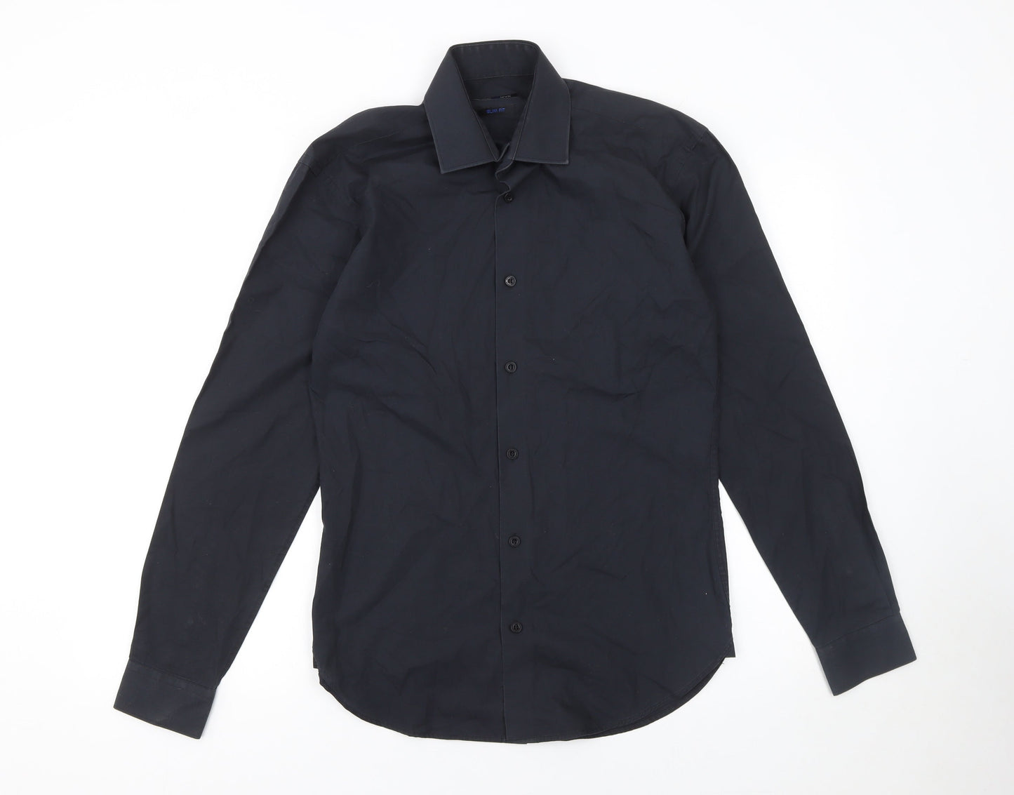 ONESIX5IVE Men Black Slim Fit Long Sleeve Button-Up Shirt 14.5in