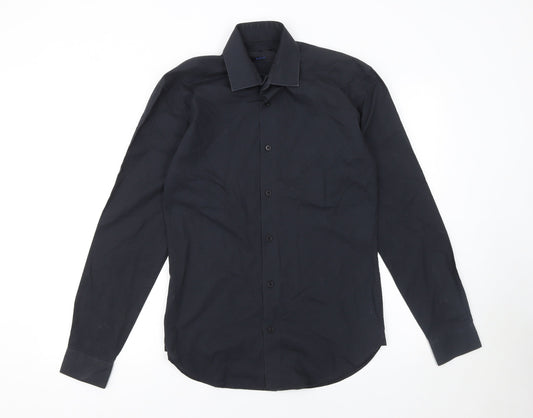 ONESIX5IVE Men Black Slim Fit Long Sleeve Button-Up Shirt 14.5in