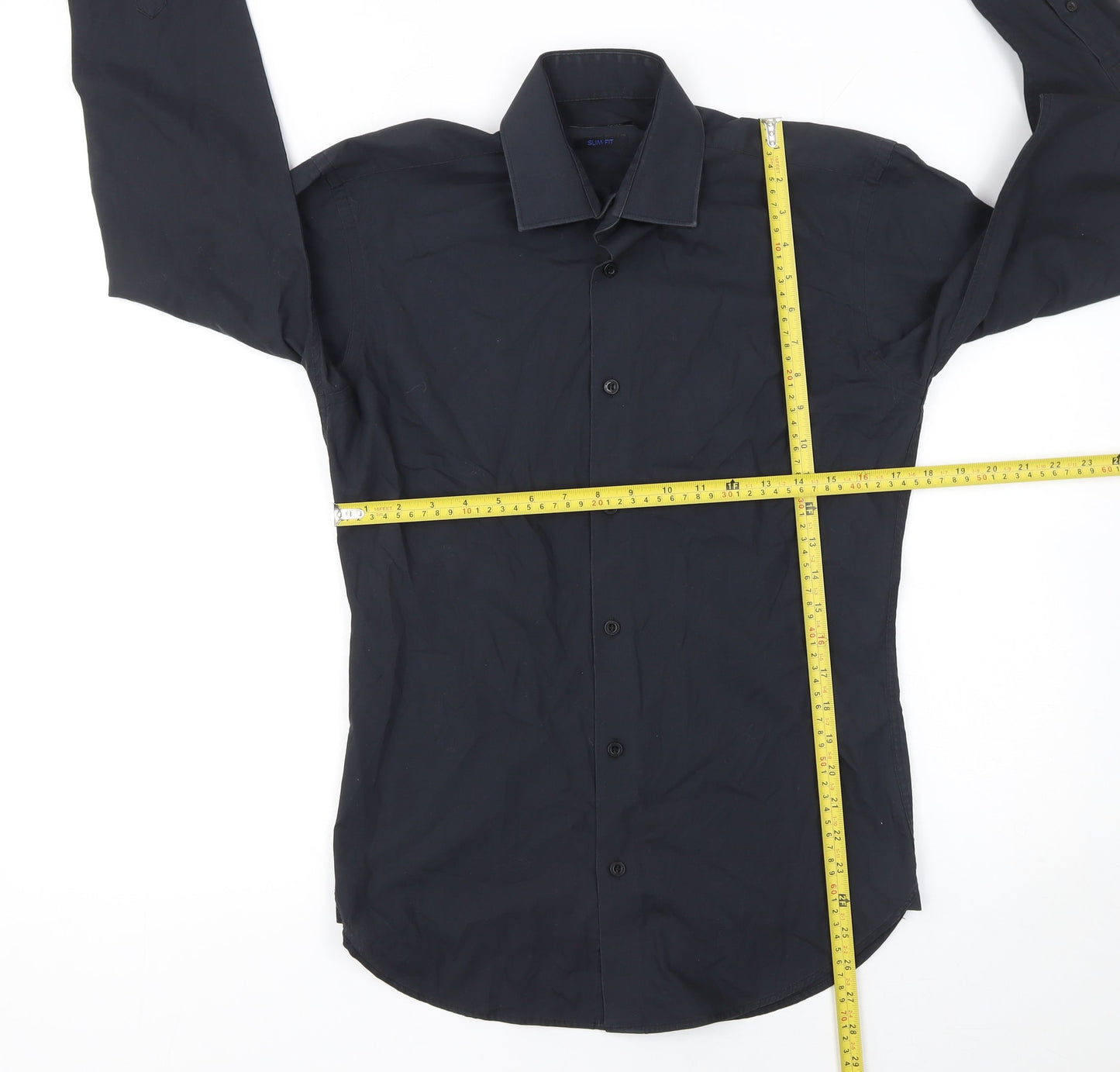 ONESIX5IVE Men Black Slim Fit Long Sleeve Button-Up Shirt 14.5in