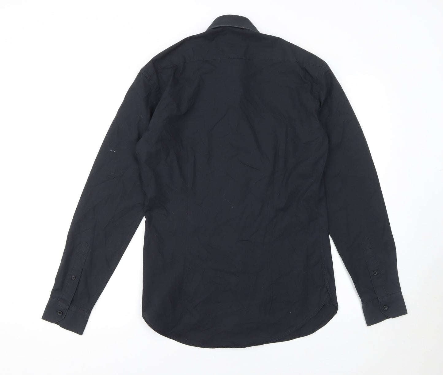 ONESIX5IVE Men Black Slim Fit Long Sleeve Button-Up Shirt 14.5in