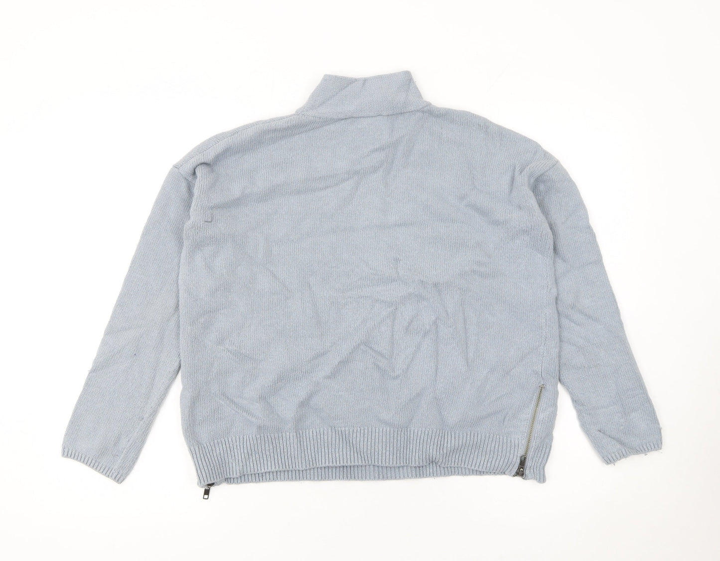 The White Company Women Blue Roll Neck Zip Jumper Size 8