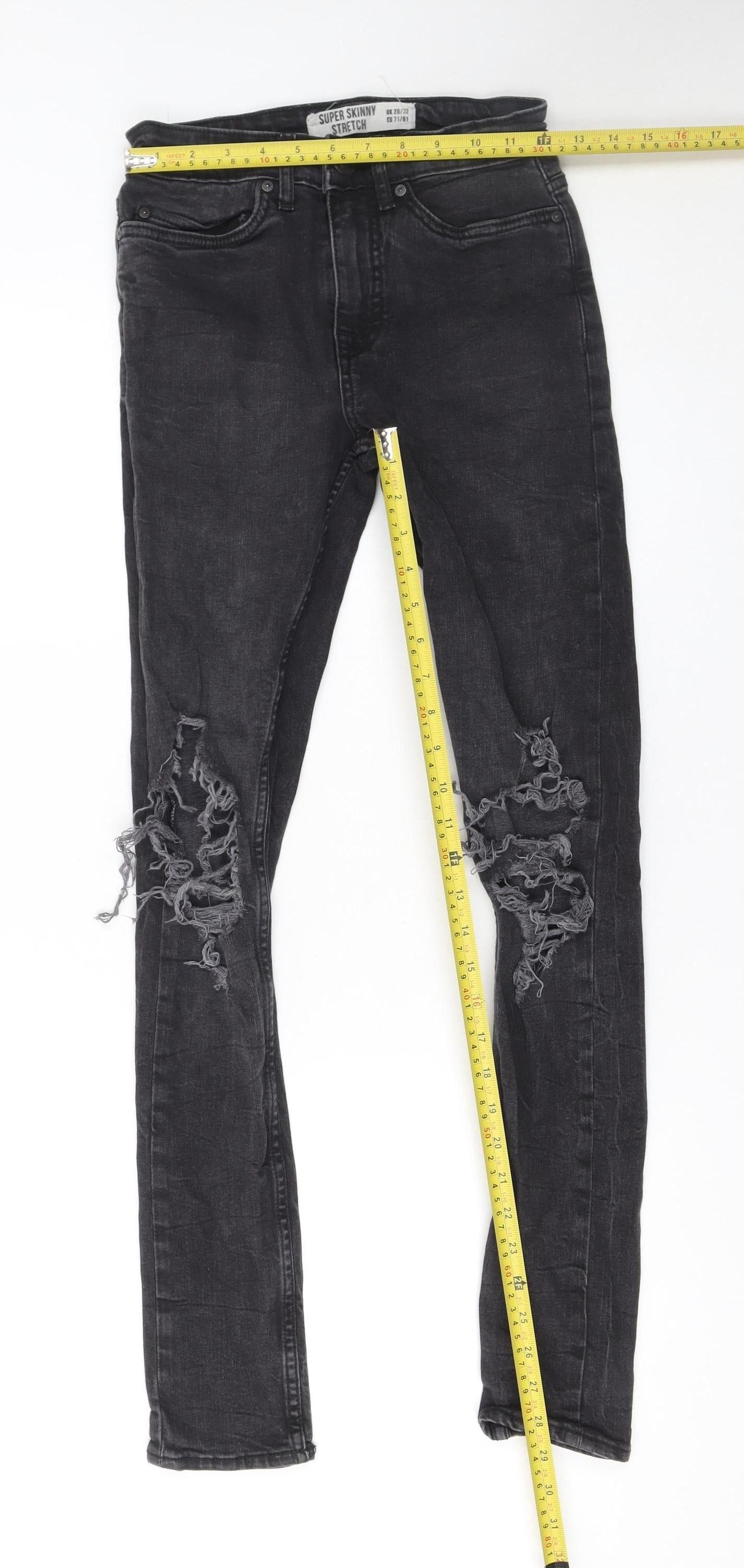 New Look Men’s Black Super Skinny Distressed Stretch Jeans 28R