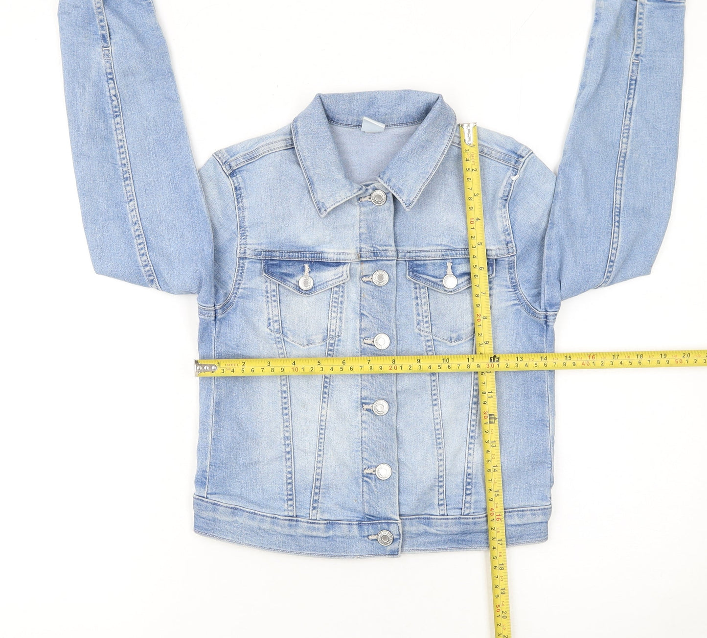 &Denim Girls Blue Cotton Blend Basic Jacket 9-10 Years Long Sleeve