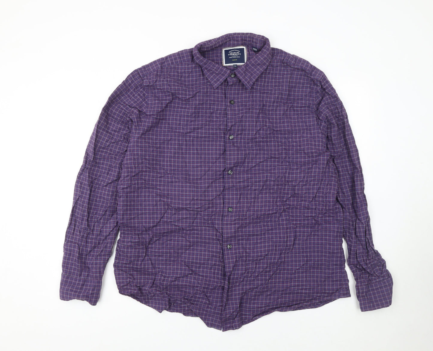 Charles Tyrwhitt Men's Purple Check Slim Fit 2XL Cotton Lyocell Shirt