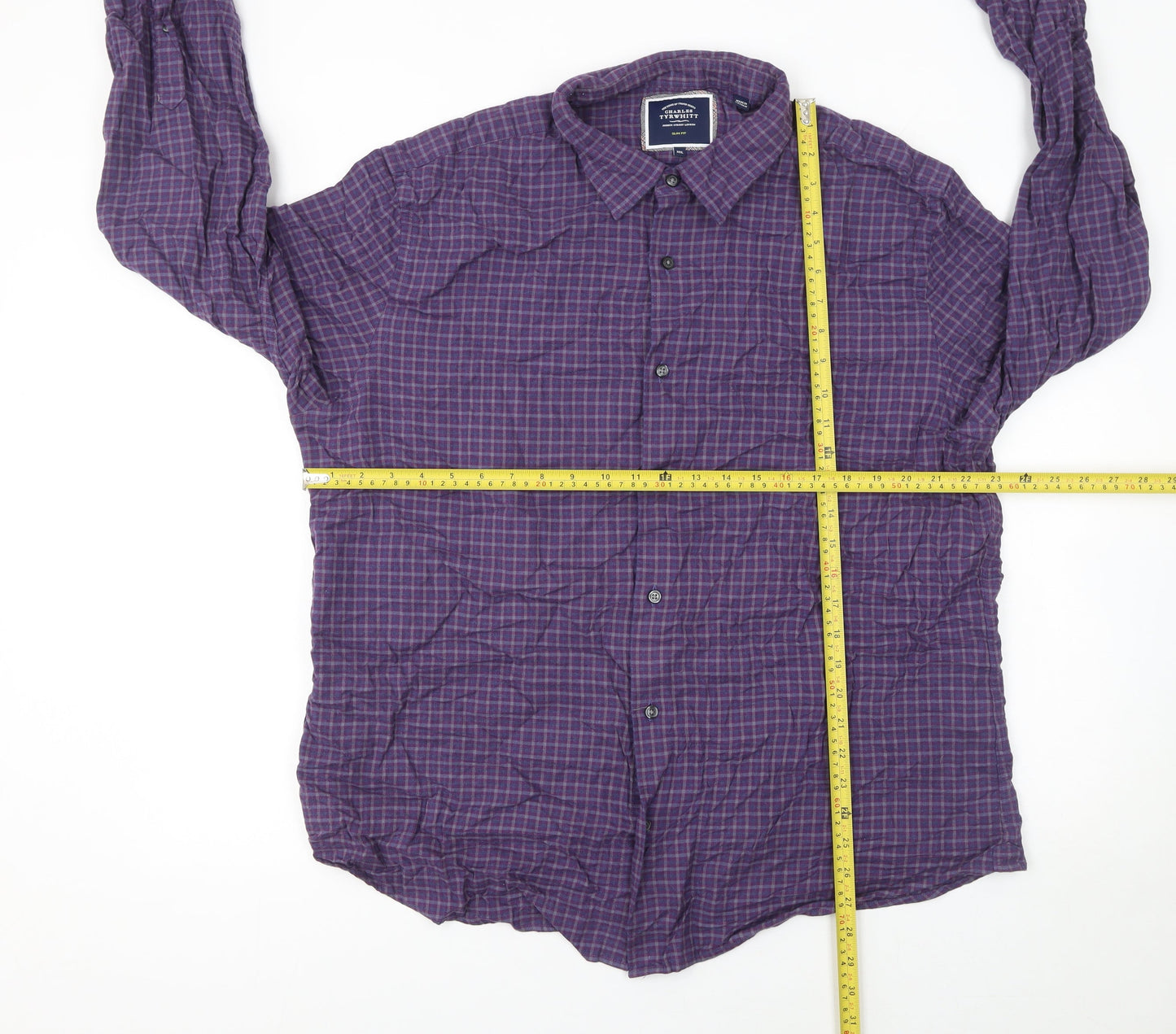 Charles Tyrwhitt Men's Purple Check Slim Fit 2XL Cotton Lyocell Shirt