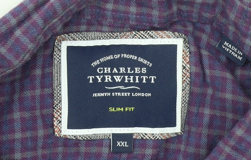 Charles Tyrwhitt Men's Purple Check Slim Fit 2XL Cotton Lyocell Shirt