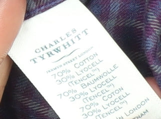 Charles Tyrwhitt Men's Purple Check Slim Fit 2XL Cotton Lyocell Shirt