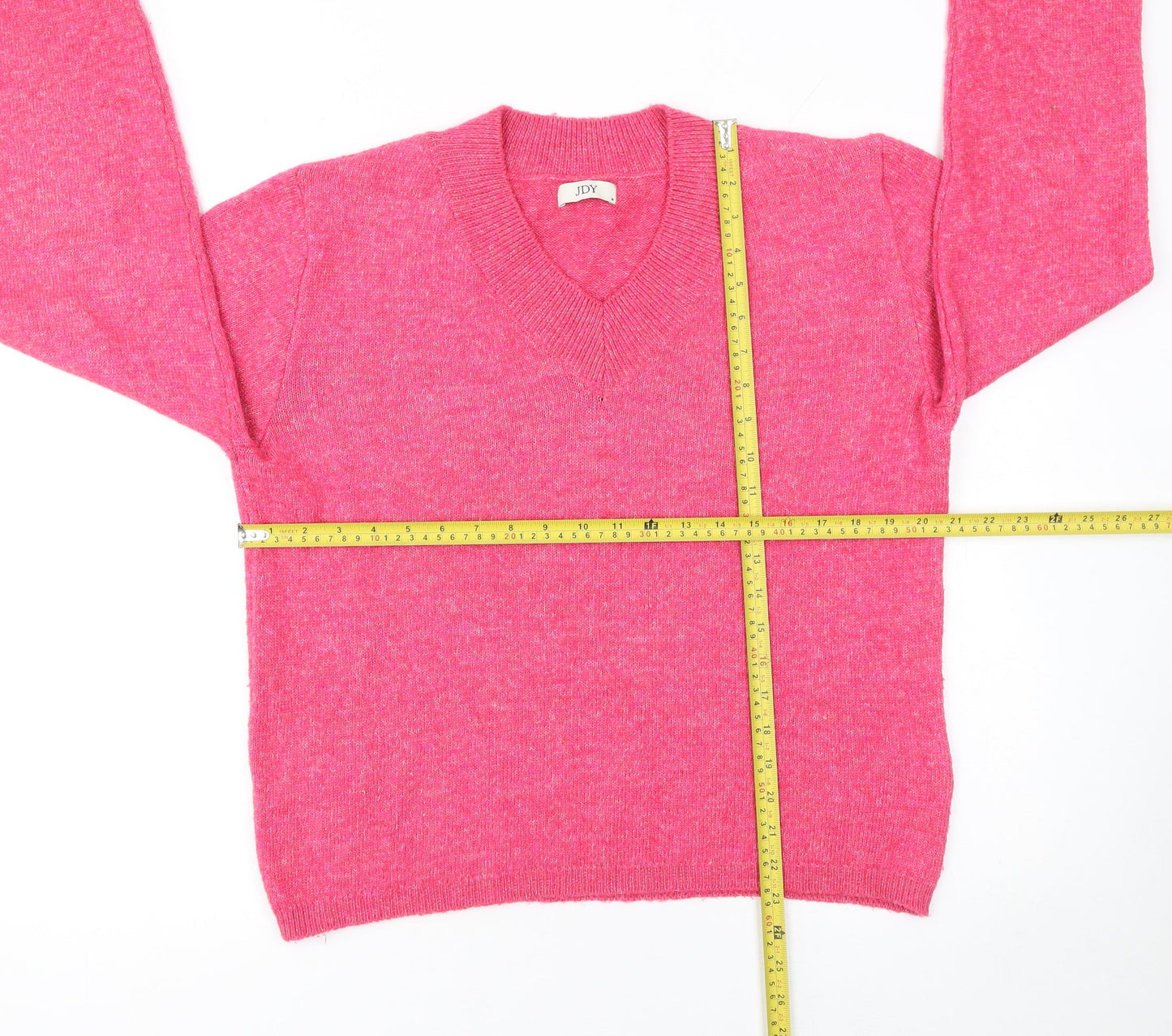 JDY Women's Pink V-Neck Knit Jumper Medium