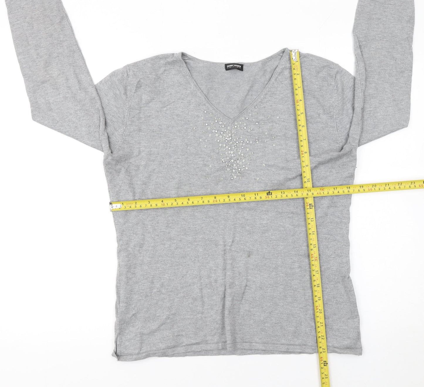 Gerry Weber Women’s Grey Rhinestone V-Neck Jumper Size 14