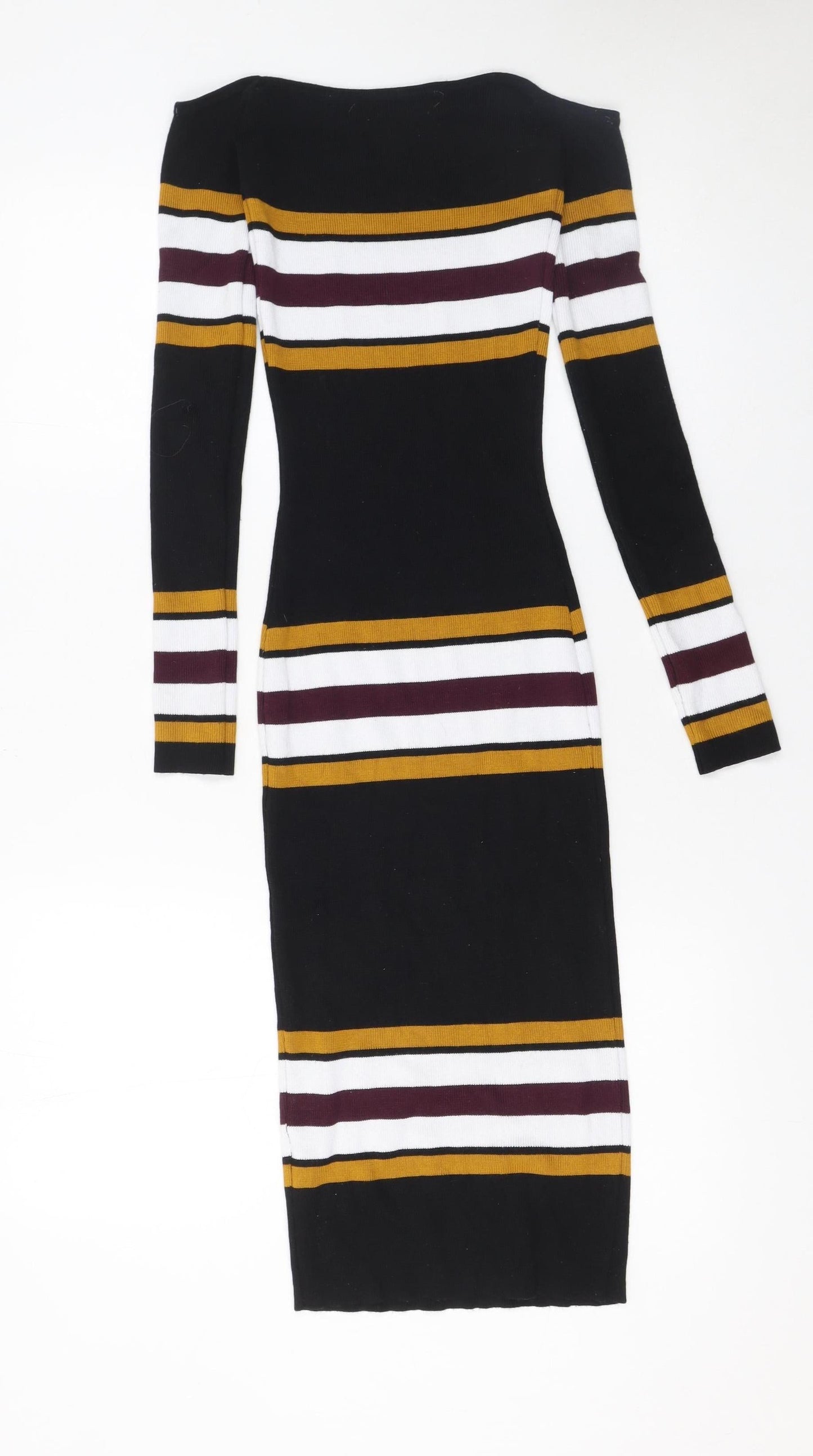 LU NYC Women Black Striped Midi Bodycon Dress XS