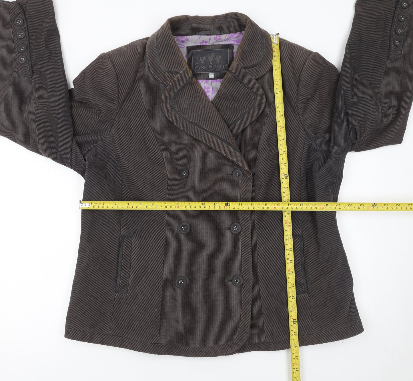 Con Amore Women Brown Corduroy Double-Breasted Jacket Size 20