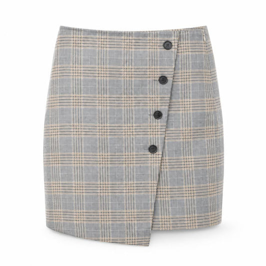 Next Women Grey Plaid Asymmetric Button Mini Skirt Size 8