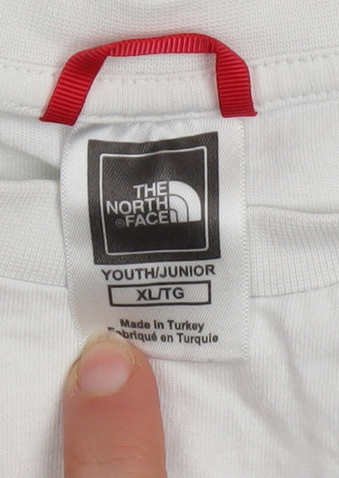 The North Face Boys White XL Long Sleeve Logo T-Shirt 100% Cotton