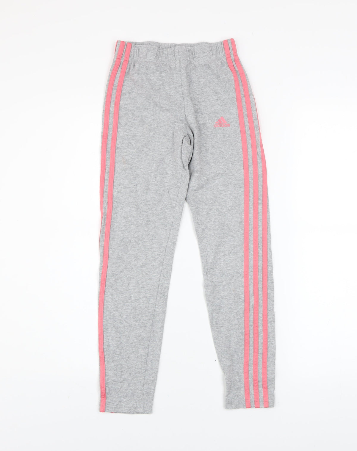 adidas Girls Grey Pink Stripe Ankle Leggings Size 11-12 Years Cotton Stretch