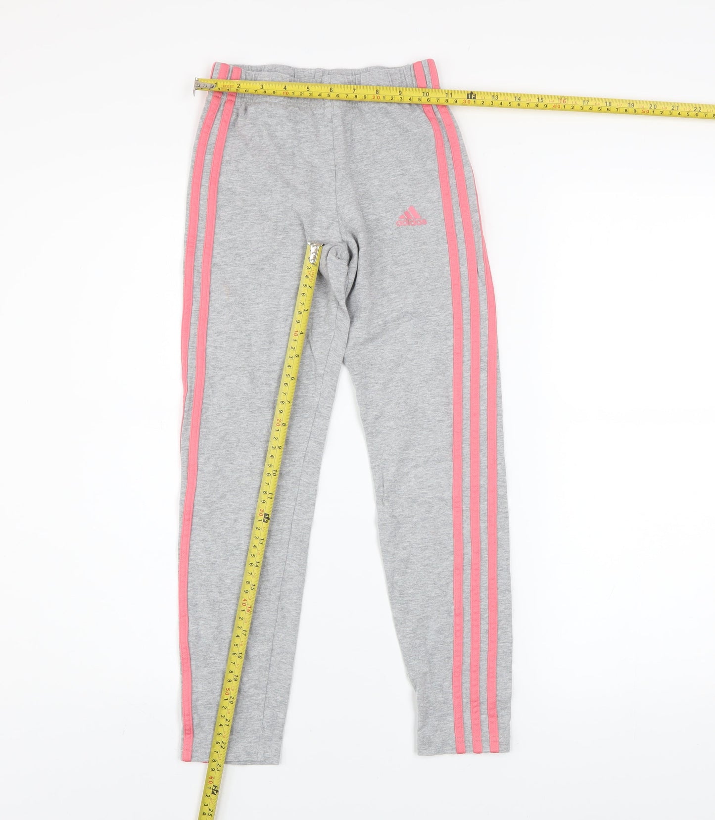 adidas Girls Grey Pink Stripe Ankle Leggings Size 11-12 Years Cotton Stretch