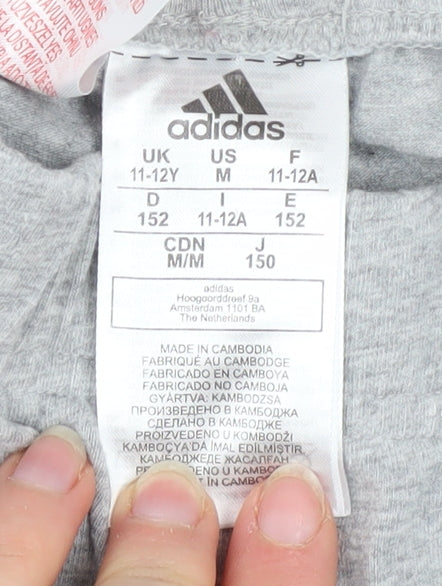 adidas Girls Grey Pink Stripe Ankle Leggings Size 11-12 Years Cotton Stretch