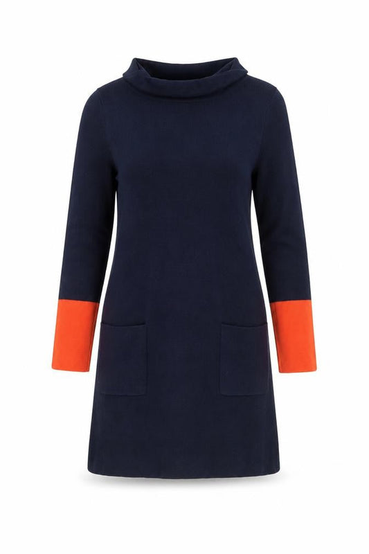 White Stuff Women's Blue Colourblock Shift Dress Size 8 Knit Long Sleeve