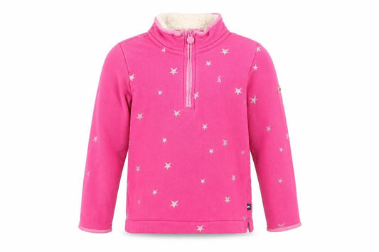 Front view of Joules girls’ pink star 1/4 zip fleece lined jacket age 10 years