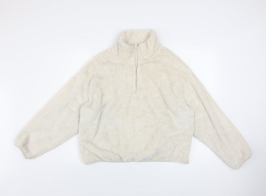 H&M Women Ivory 1/4 Zip Fleece Pullover Sweatshirt S