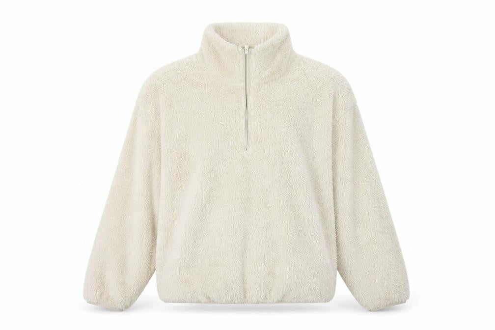 H&M Women Ivory 1/4 Zip Fleece Pullover Sweatshirt S