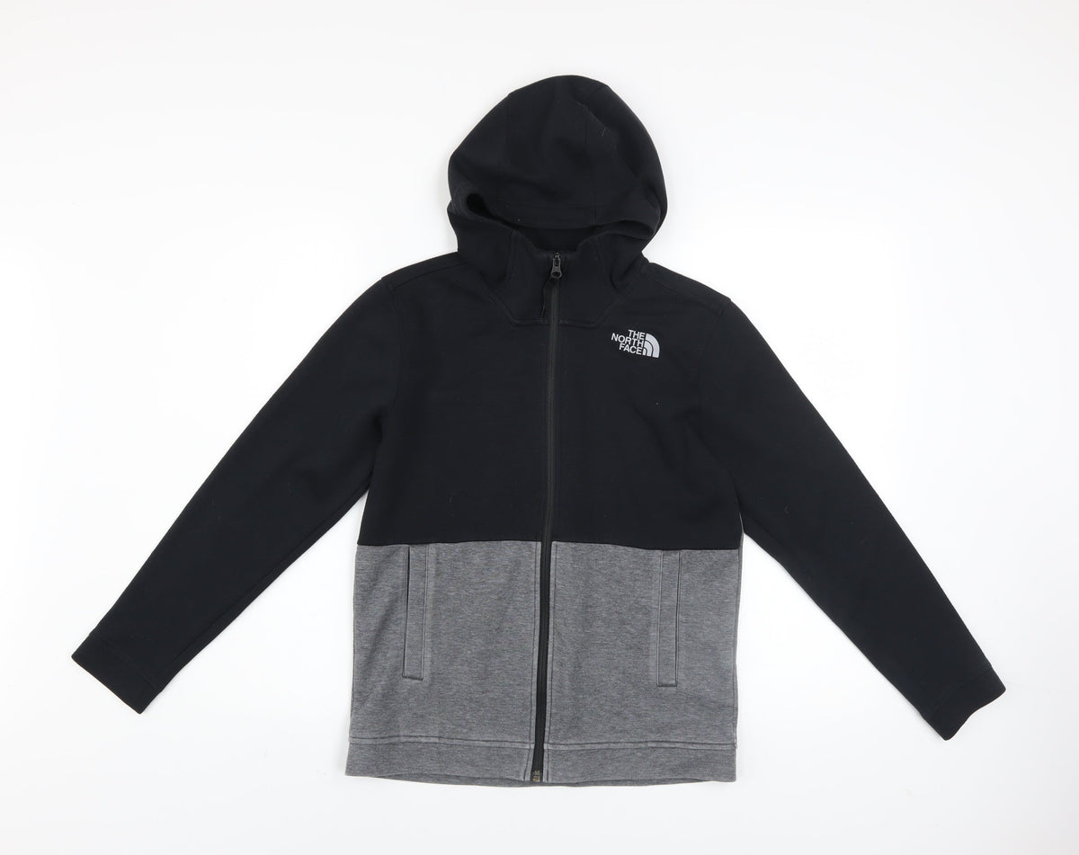 The North Face Boys Black Grey Full Zip Hooded Fleece Hoodie Size L