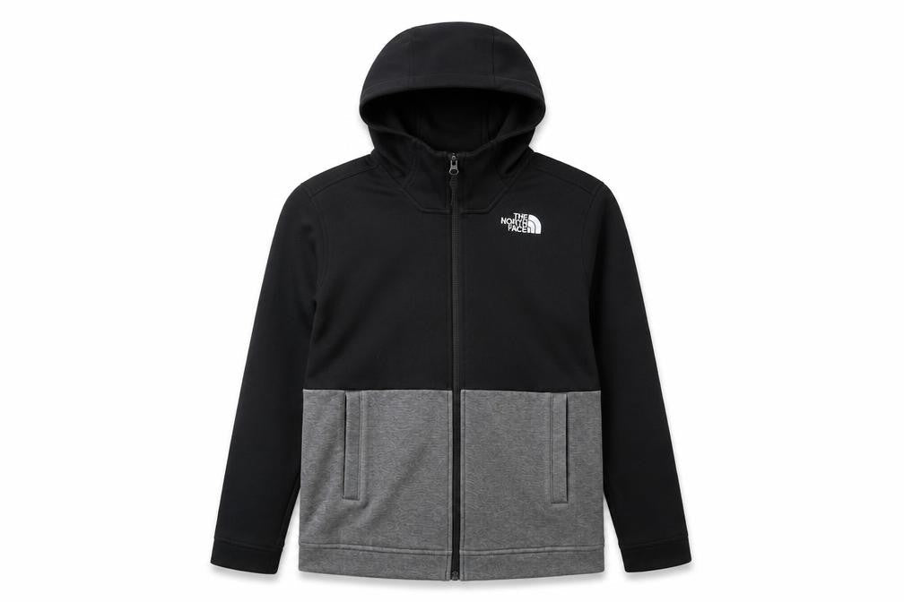 The North Face Boys Black Grey Full Zip Hooded Fleece Hoodie Size L