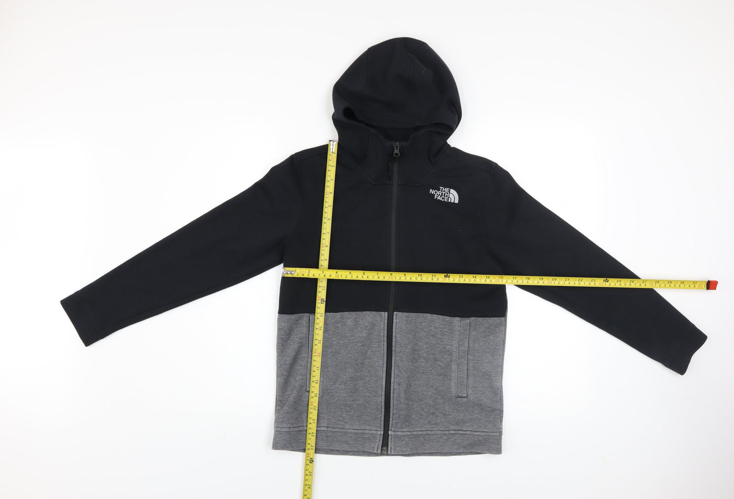 The North Face Boys Black Grey Full Zip Hooded Fleece Hoodie Size L